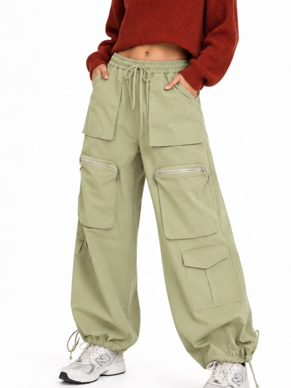 5532.New Utility Cargo Wide-Leg Pants in Sage Green